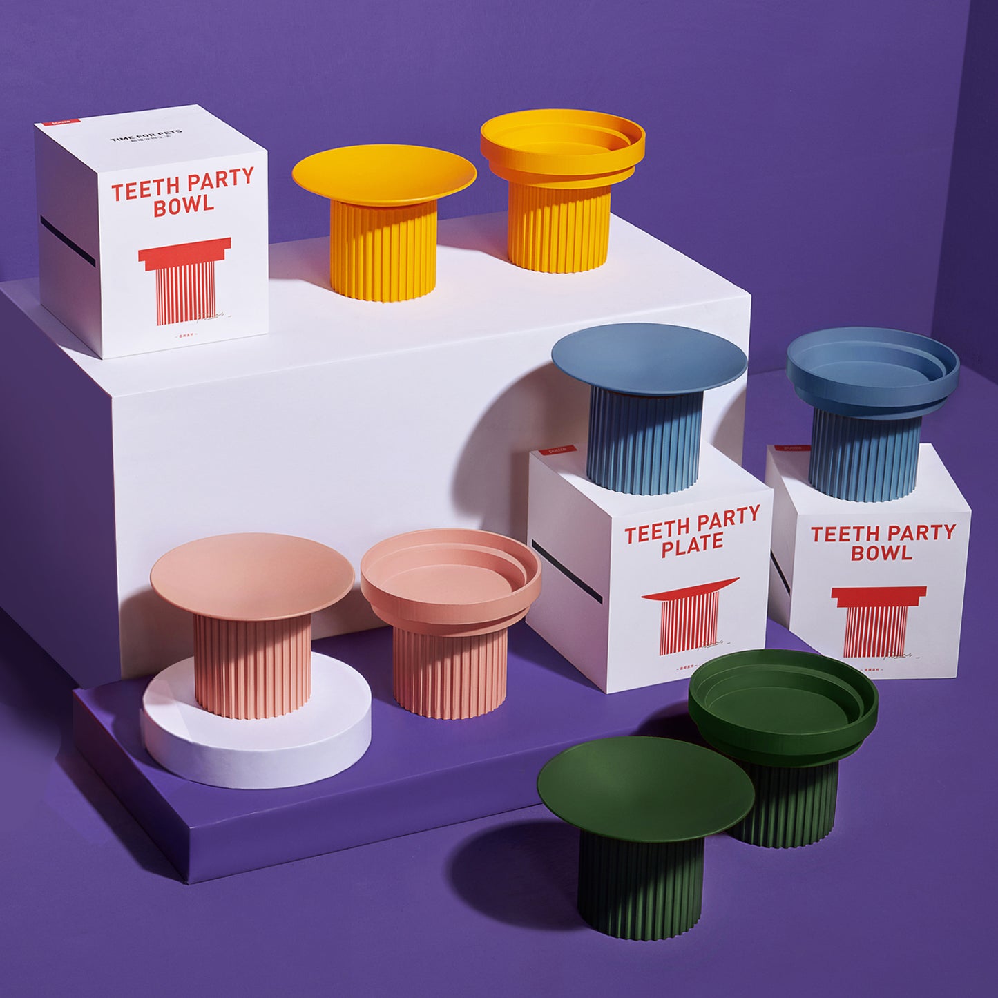 abs material, safe material, prevent spilling, food bowl, feeder, cat bowl, cat plate, cat dish, shallow dish, detachable, elevated, blue, airy blue, prevent spilling, easy to clean, easy to refill, stylish, gear shape, pink, blue, green, yellow, coral pink, sunset gold, moss green, airy blue