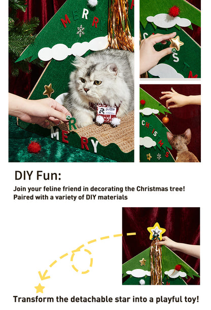 Christmas Tree 3D Corner Cat Scratcher with DIY Kit and Teaser Toy
